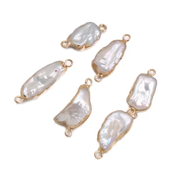 

2020 New Natural Freshwater Pearl Pendants Irregular Shape Double Hole Connector For Jewelry Making DIY Necklaces Accessories