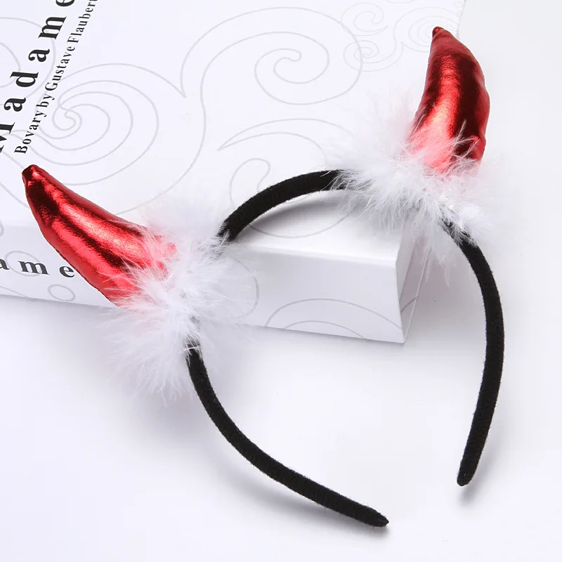 

Devil Horns Cosplay Costume Fancy Party Demon Horn Fluffy Hair Hoop Maleficent Party Prop Halloween Christmas Bow Accessories