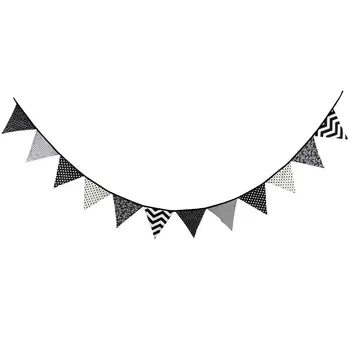 

12 Flags Special Black and White Cotton Fabric Bunting Pennant Flags Banner Garland Wedding Outdoor Tent Party Decoration