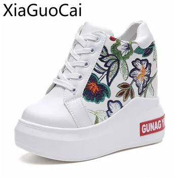 

High Heels Women's Casual Shoes White Pu Wedges Women's Flat Casual Boots Leisure Print Lace Up Ladies Flat Sneakers