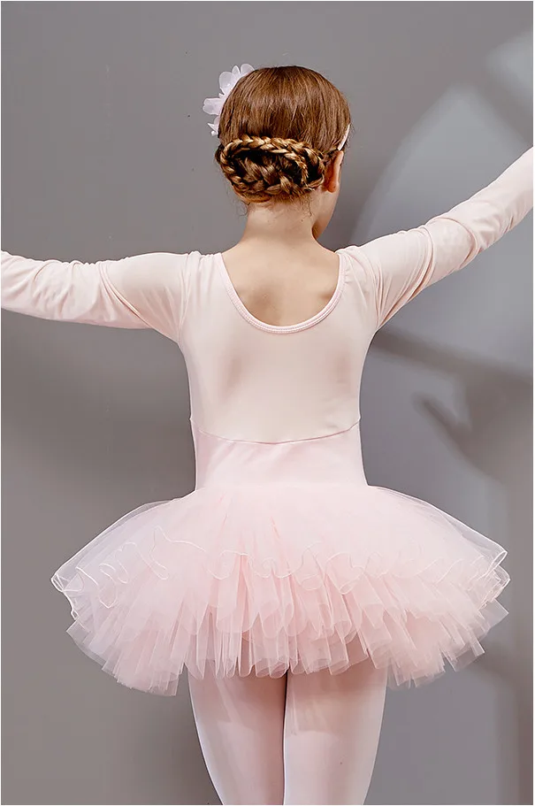 Combed Cotton Ballet Dress Dance Dress Tutu Ballet for Girls Kids Children High Quality Ballerina Long Sleeves Tulle Dance