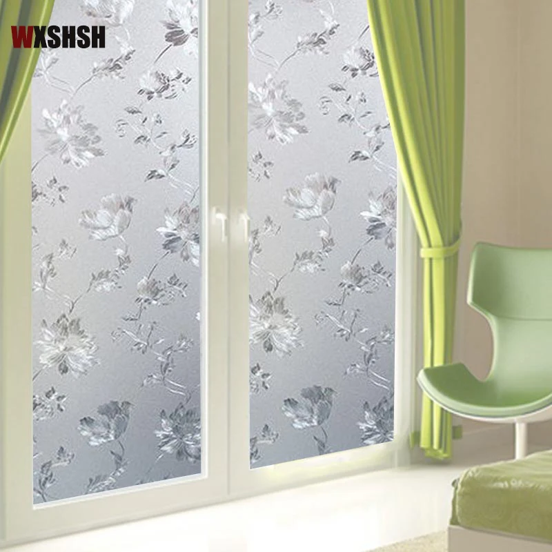 Hibiscus Flower Pattern Window Film PVC Frosted Private 3D Static Cling Privacy Protection Glass for Meeting Room window privacy film,window film
