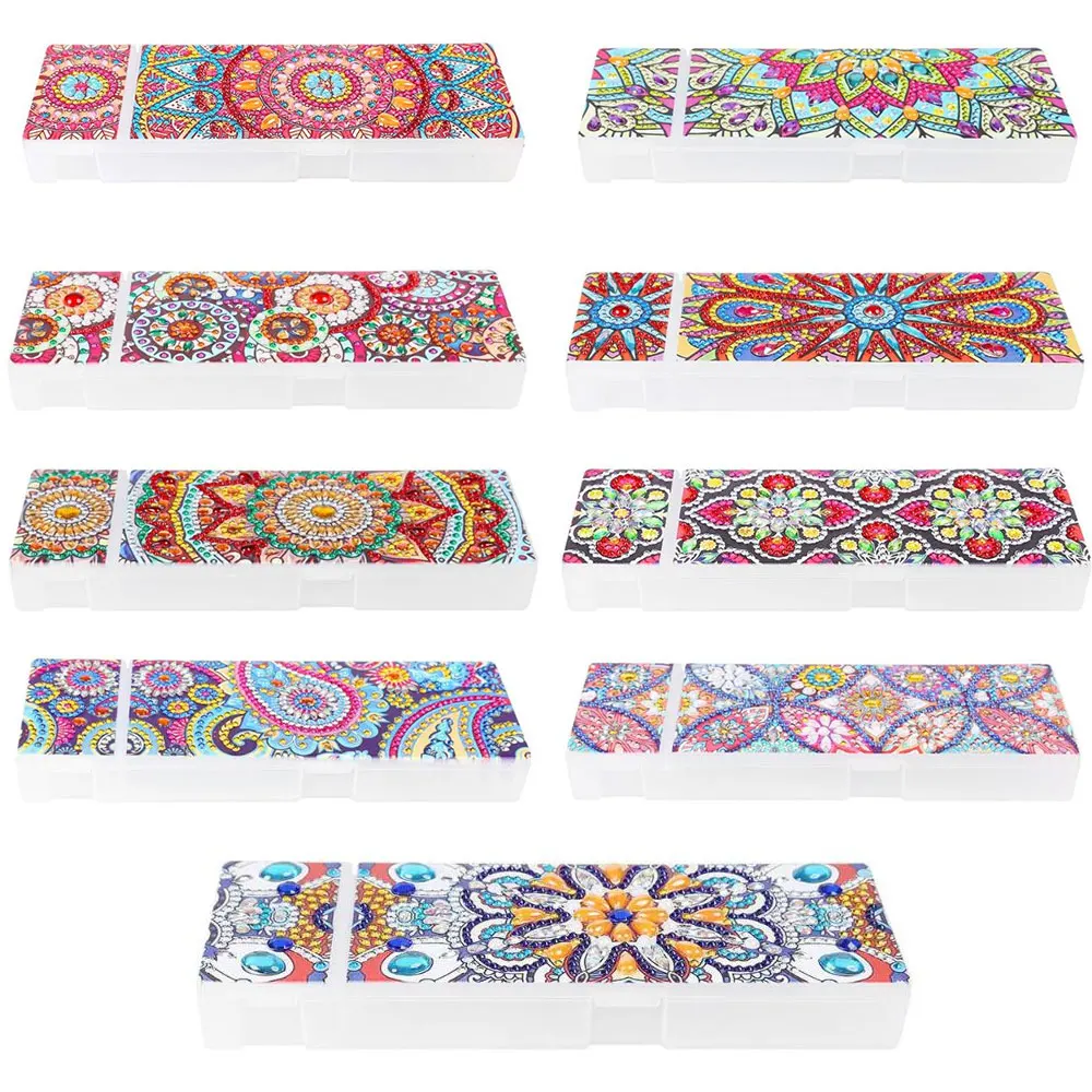 

5D DIY Special Shaped Diamond Painting 2 Grids Stationery Pencil Box Rhinestones Diamond Embroidery Mandala Storage Case Gifts