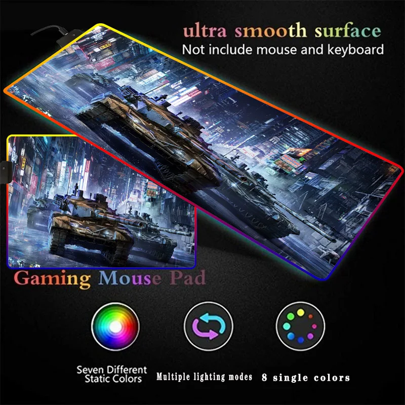 

World of Tanks RGB Gaming Computer Mousepad Large Big Gamer Desk Mouse Pad Led Mause Pad Backlit Keyboard Mice Mat 40X90/30X80CM