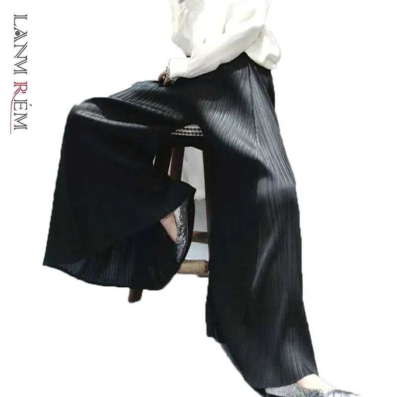 LANMREM 2020 New Spring Summer Elastic High Waist Wide Leg Pants Women Streetwear Loose All-match Pleated Trouser Tide PD746 LANMREM 2020 New Spring Summer Elastic High Waist Wide Leg Pants Women Streetwear Loose All-match Pleated Trouser Tide PD746