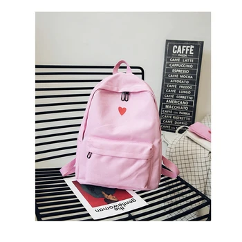 

LKEEP High Quality Canvas Printed Heart Pink Backpack Korean Style Students Travel Bag Girls School Bag Laptop Backpack