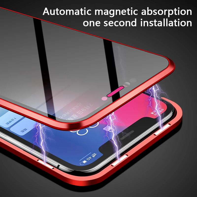 Магнитный адсорбционный металлический чехол для iPhone Xs Max XR X 10 чехол Роскошный надежное закаленное стекло полное покрытие для iPhone 7 8 Plus Coque