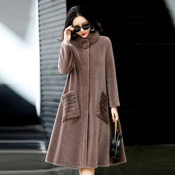 

Women's Real Fur Coat Mink Fur Collar 100% Wool Jacket Autumn Winter Coat Clothes 2020 Sheep Shearling Korean Vintage Tops T4068