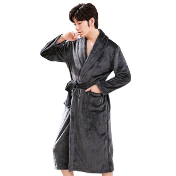 

XIZOU Nightgown Pajamas Winter Warm Sleepwear Pocket Long Sleeve Kimono 2020 Coral Fleece Men&women Robe Lovers Negligee
