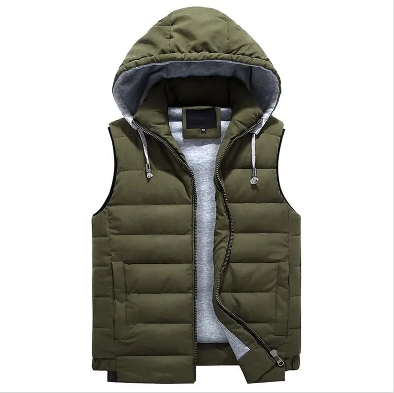 Армейский зеленый Мужская 4XL-8XL парка с капюшоном жилет зима осень новая Толстая Теплая Повседневная ветровка мешковатая стеганая верхняя одежда жилет куртка-безрукавка - Цвет: Армейский зеленый