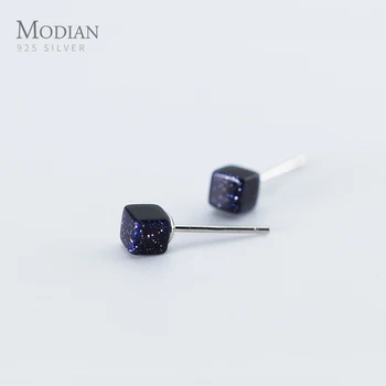 

Modian Simple Square Shape Small Cute Stud Earrings for Women Fashion Crystal Luxury 925 Stelring Silver Ear Studs for Girls