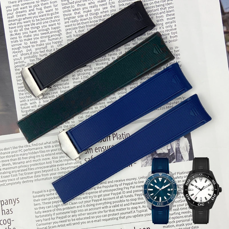 

22mm Hight Quality Waterproof Rubber Silicone Watch Band Fit for Tag Heuer Aquaracer 300 Folding Buckle Strap for Men Bracelets