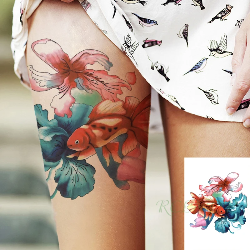 Koi Fish N Flowers Tattoo Printed HoldUps  Stockings  Online Store   Stop  Stare