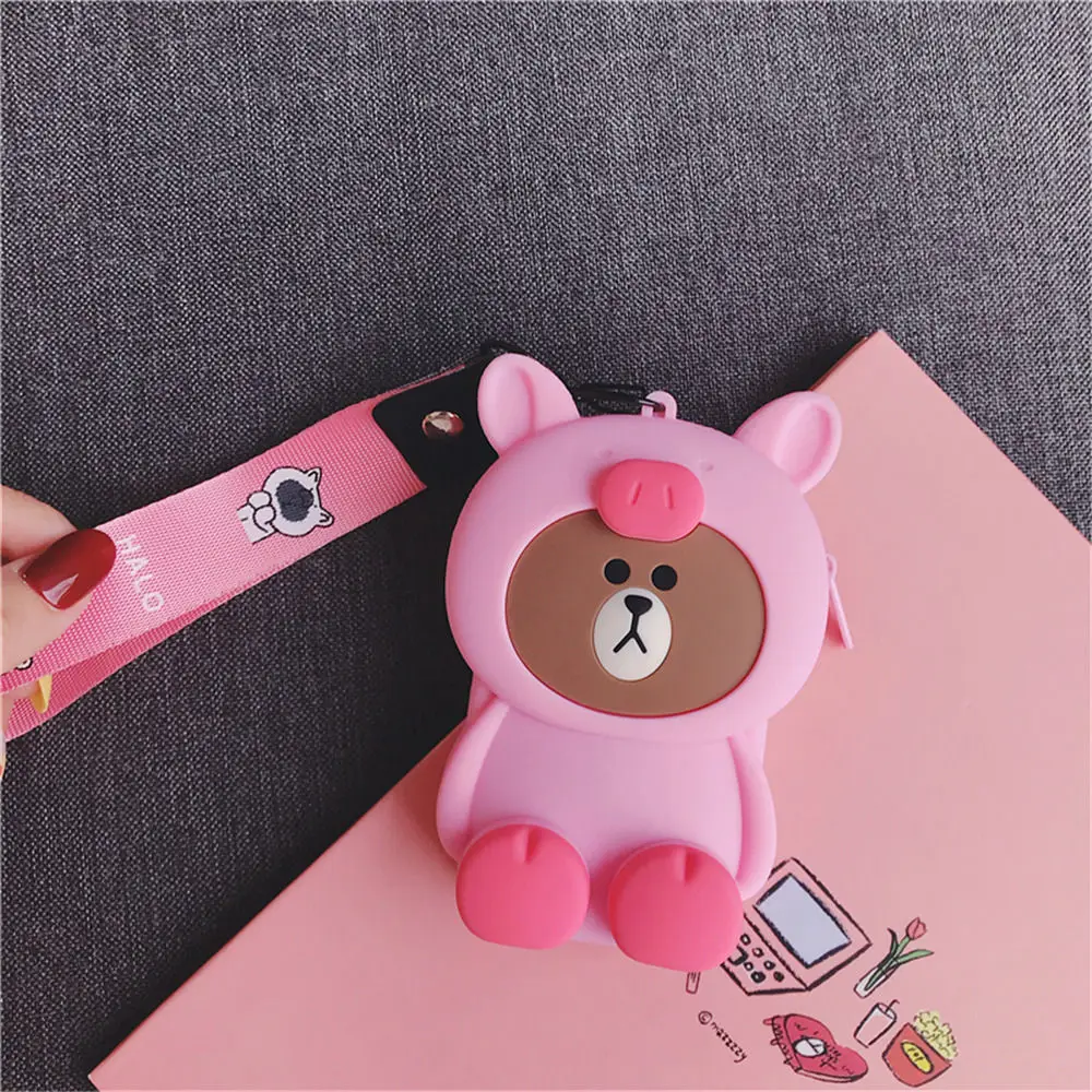 Q UNCLE Розовый Свинья медведь чехол для наушников для Apple Airpods сумки для гарнитур силиконовый шнур для наушников сумка для хранения Мода милый ключ посылка