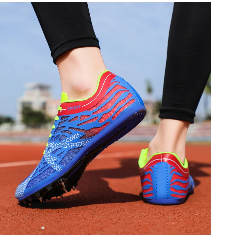 Men Women Boys Girls Track and Field Shoes Mesh Breathable Athletics Spike Shoes Black Blue Racing Sneakers Lightweight Trainers