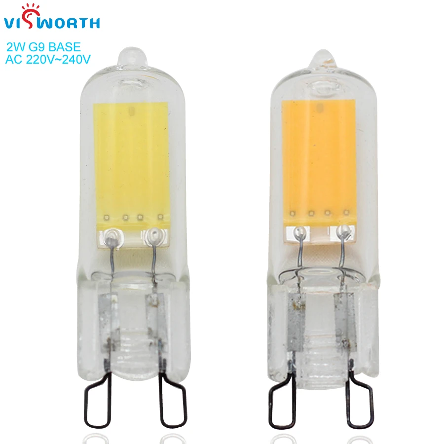 VisWorth Mini G9 LED Bulbs 360 Degree Clear Glass Body Led Light 2W COB Crystal Lamp Warm Cold White Replace Halogen Lamp