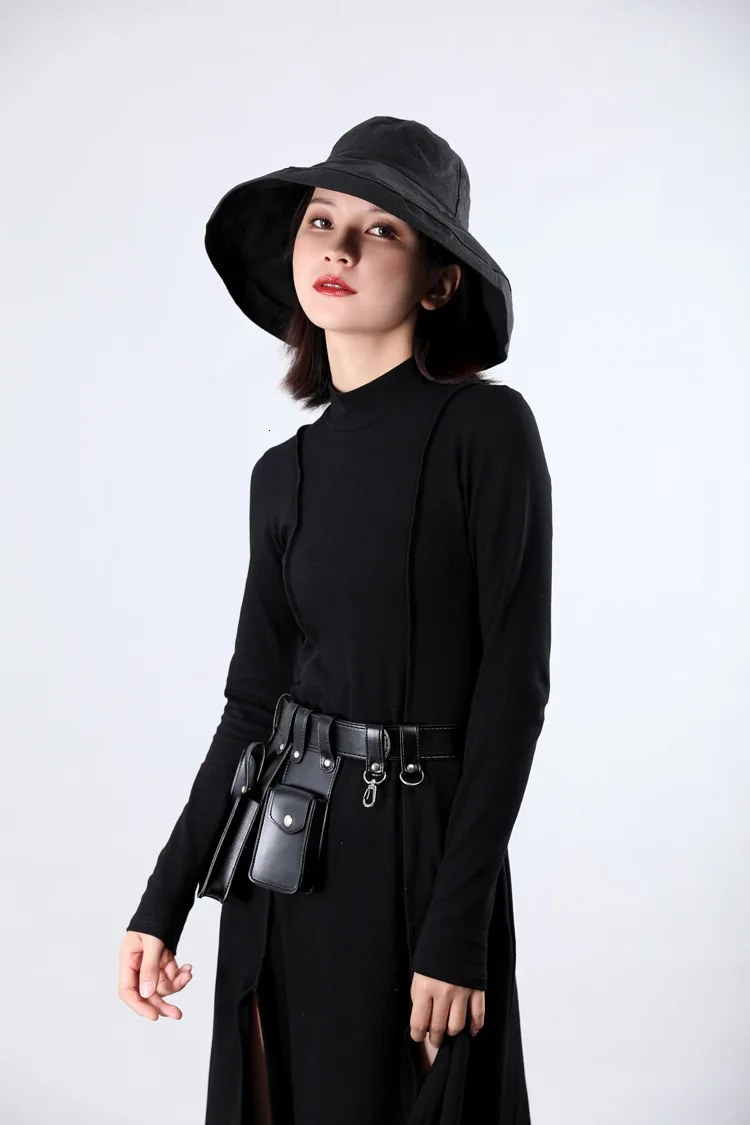 [EAM] Women Dress New Stand Neck Long Sleeve Loose Fit Split Joint Spliced Sheath Temperament Fashion Spring Autumn JZ343