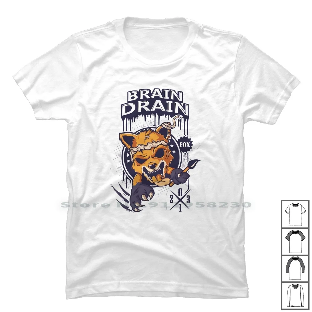 Brain Drain Fox T Shirt 100% Cotone Cartoon Gamers Movie Gamer Brain Rain Game Fox Ra Ox Ny Me
