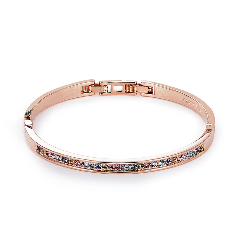 Простые Модные Разноцветные кристаллы от Swarovski жесткий браслет розовый бант золотого цвета ручной Pulsera для женщин подарок