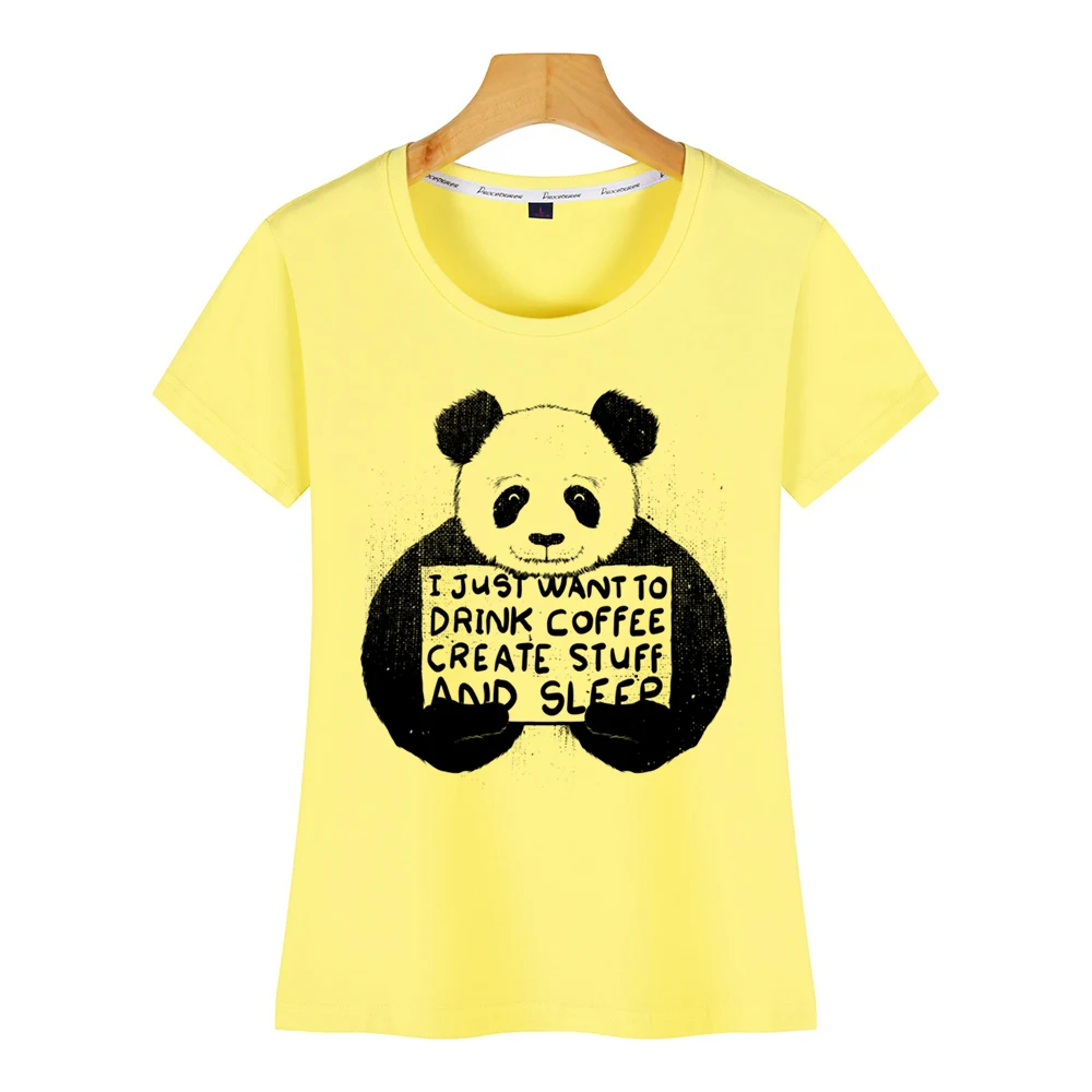 Yellow Топы, футболка для женщин, напиток, кофе, создание вещей и сна, панда, базовая черная короткая женская футболка - Цвет: Yellow