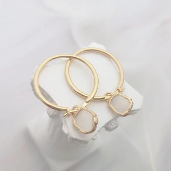 

Small Natural Transparent Moonstone Crystal Round Cuff Drop Earring Solid 925 Sterling Silver Druzy Women Wedding Jewelry