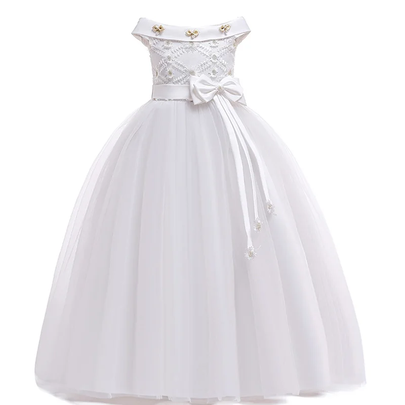 Детское праздничное платье; платья для первого причастия для девочек; платье с цветочным узором для девочек; детский бальный костюм; vestido comunion - Цвет: white