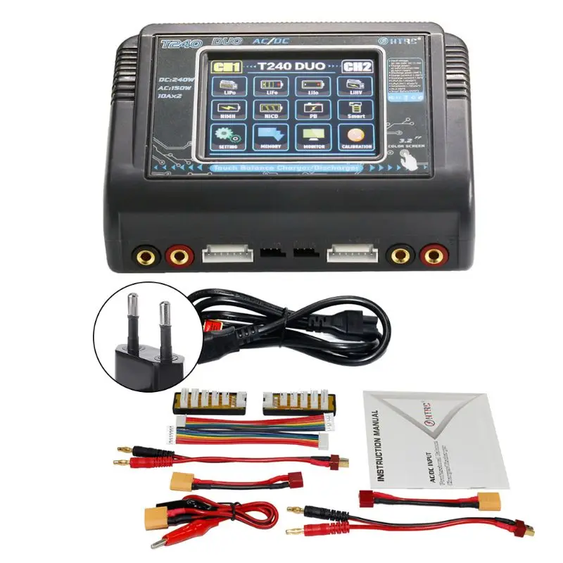 HTRC T240 DUO AC 150 Вт/DC 240 Вт сенсорный экран двухканальный 10A RC Баланс Зарядное устройство Dis зарядное устройство для LiPo LiHV LiFe Lilon NiCd Pb