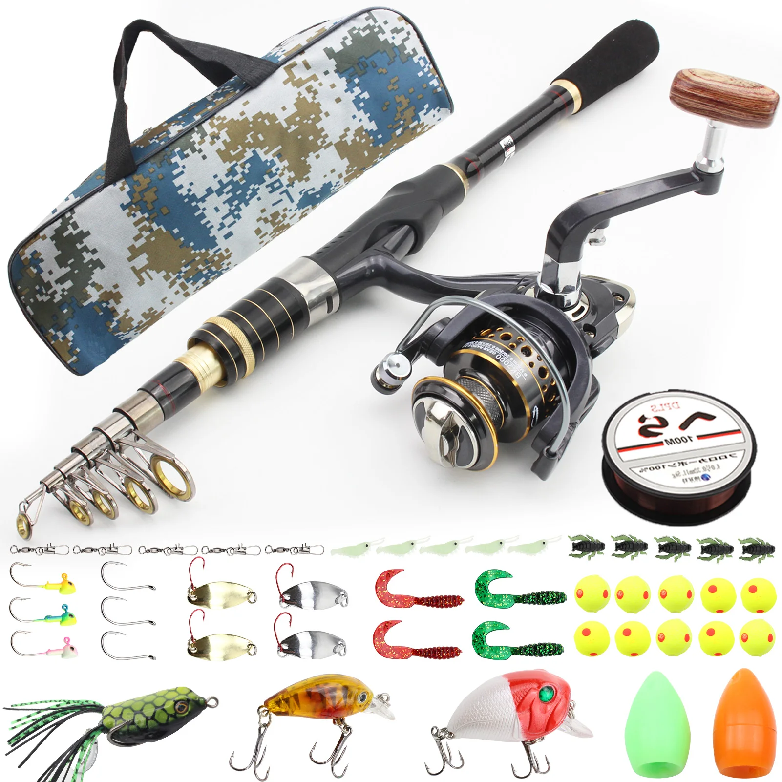 1.8M-3.3M Carbon Portable Fishing rod Spinning Rod and Reel set Soft bait  Fish hook bag Rod Reel Combos sea Novice fishing rod