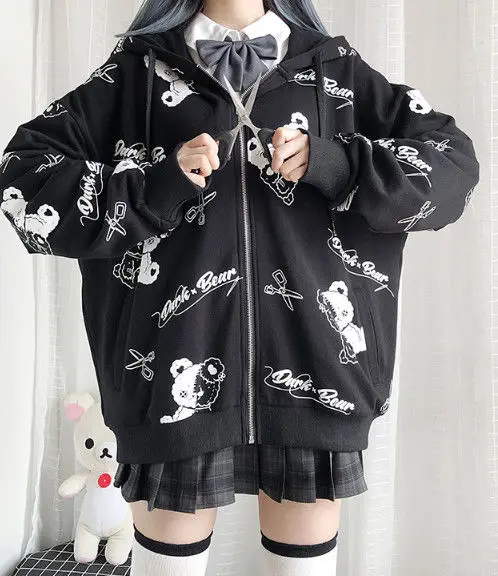 Gothic Coat Sweatshirt Women Fashion Spring 2021 Clothes Ins Preppy Kawaii Hoodies Long Sleeve Zip Up Hoodie Japanese Cute Tops