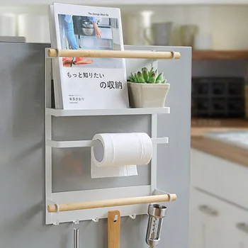 

Newly Metal Kitchen Rack Magnetic Fridge Organizer Spice Rack Paper Towel Roll Holder Storage Shelf MK