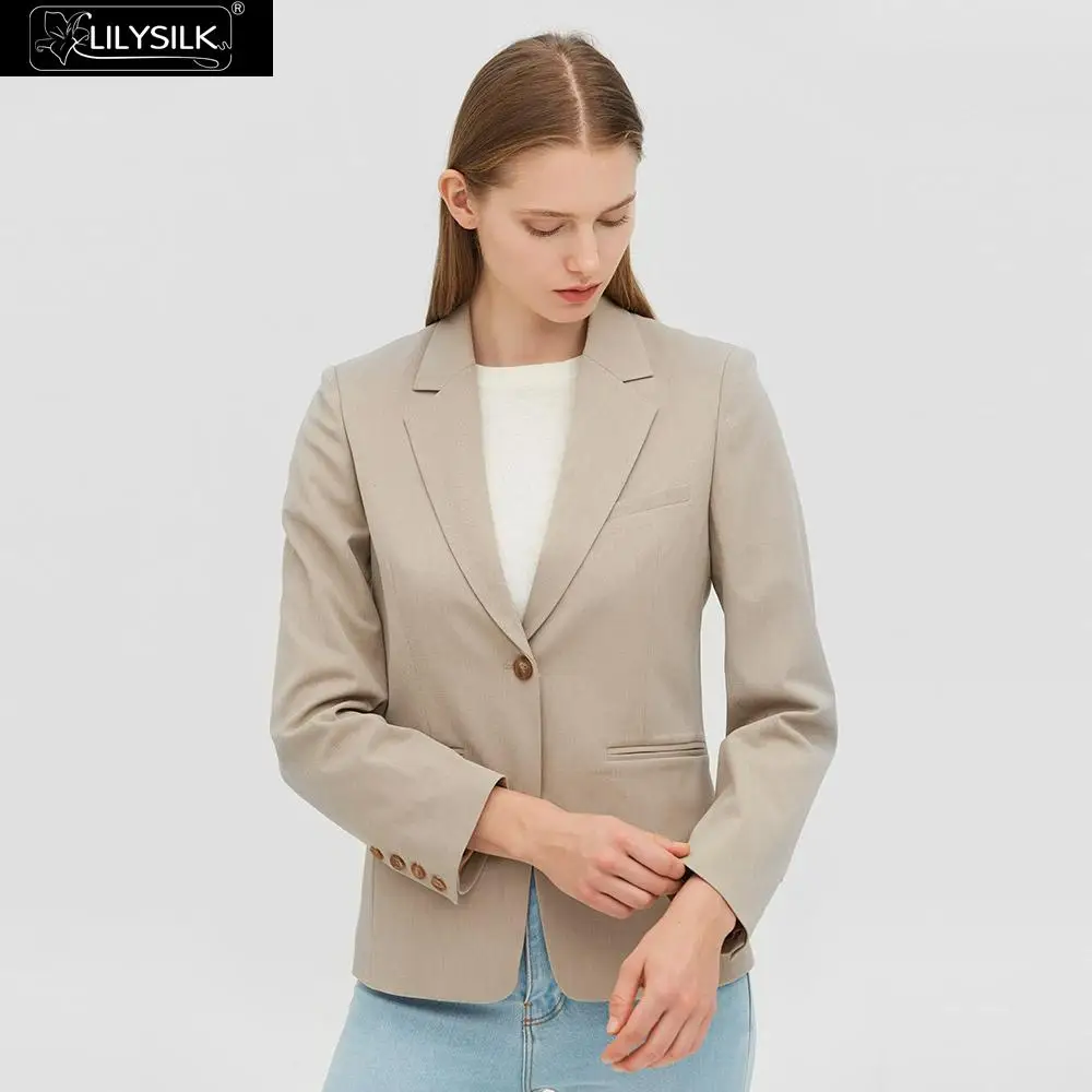 Dark Gray Beige LilySilk Шелковый рабочий блейзер с подкладкой приталенный Классический женский - Цвет: Dark Gray Beige
