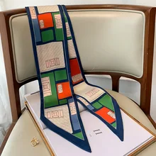 

Luxury Brand Small Silk Scarf Women Narrow ribbon bound scarf Ladies Printt Scarves Hair Neck Covers Female Decorative Kerchief