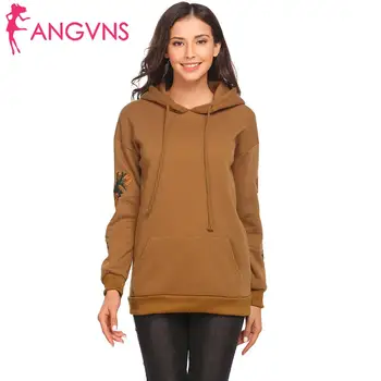 

Women Casual Long Sleeve Hoodie Embroidery Center Roomy Pockets with Drawstring Rose Sports Hooded Sweatshirt