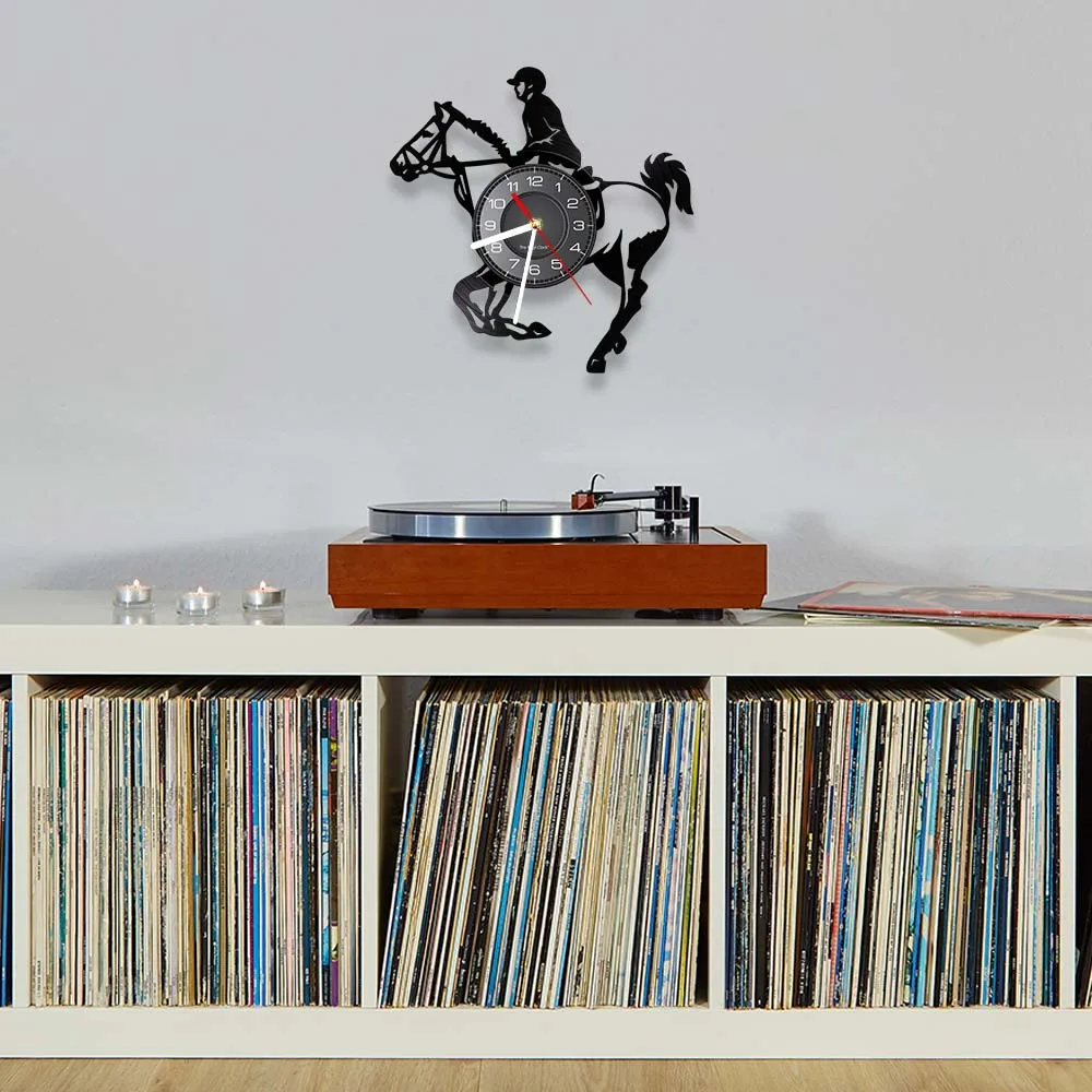 Horseback Riding Vinyl Record Wall Clock Equestrian Horse Race Art Timepieces Horseman Home Decor Equine Cheval Riding Gift 4