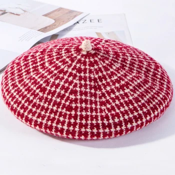 HT2608 осенне-зимняя шапка женская винтажная головной убор в клетку шляпа Женская Высококачественная шерстяная шляпа Женская Ретро Женская Берет художница шляпа - Цвет: Burgundy