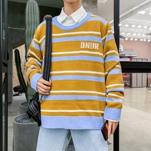 Winter New Sweater Men Warm Fashion Contrast Color Casual O-neck Sweater Pullover Street Loose Striped Sweater Male Clothes Winter New Sweater Men Warm Fashion Contrast Color Casual O-neck Sweater Pullover Street Loose Striped Sweater Male Clothes