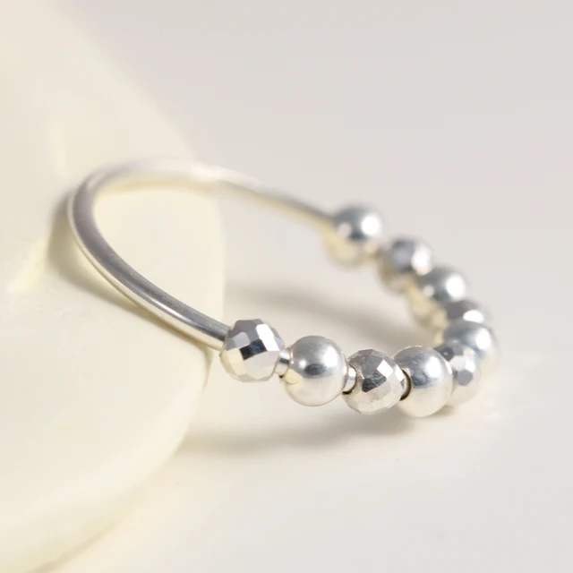 925 Sterling Silver Fidget Beads Ring For Women Men Rotate Freely Anti Stress Anxiety Ring INS Simple Style Lady Fashion Jewelry type 4