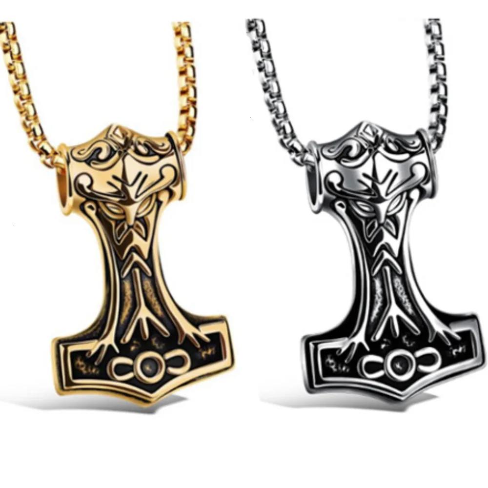 Long Stainless Steel Nacklace Men Gothic Fashion 2020 Vintage Viking Jewelry Thor Of Hammer Pendant Exquisite Steampunk | Украшения и