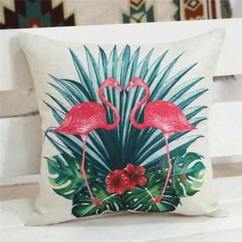 

Cartoon Flamingo Linen Cushion Cover Durable Wear-resistant Cool Pillowcase Four Season Home Office Car Decor Cushion Cover
