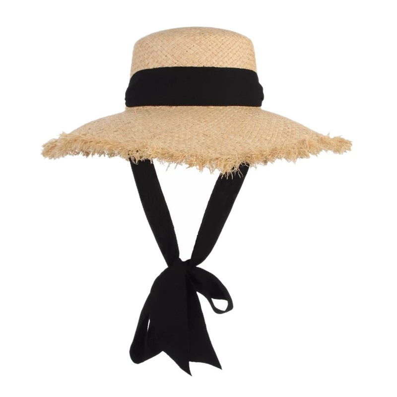 

Handmade Weave Raffia Sun Hats For Women Summer Women Outdoors Sunshade Straw Hat Beach Hat Foldable Hat Black