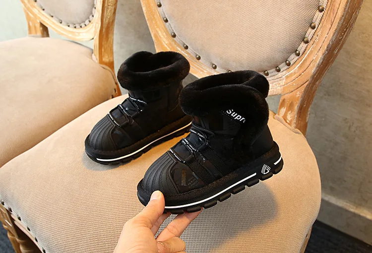 Зимние Детские хлопковые ботинки; модные зимние ботинки с круглым носком; хлопковая обувь для мальчиков и девочек; Бархатные Теплые повседневные ботинки
