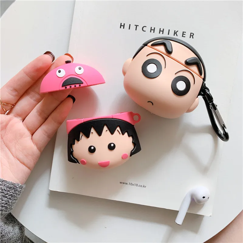 3D милый японский мультфильм Чи-Би Маруко карандаш Shin-chan кожухи головных телефонов для Apple Airpods 1 2 силиконовый защитный чехол