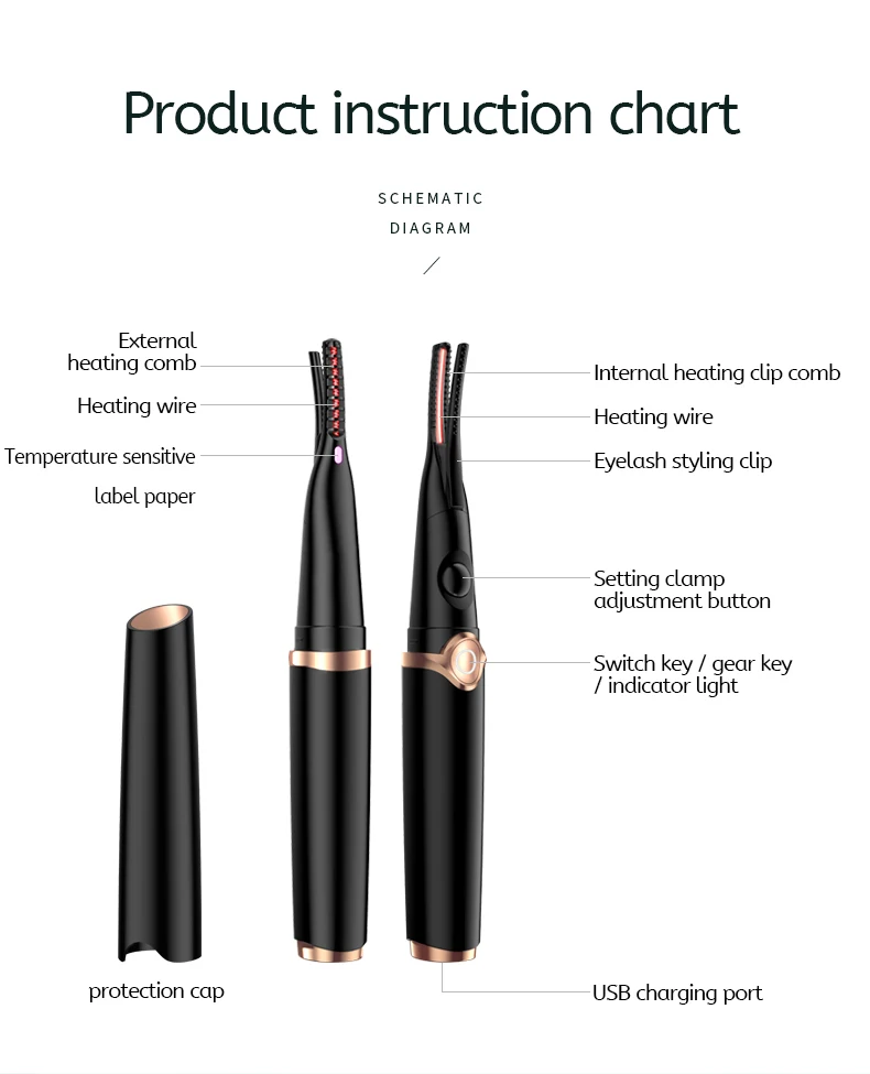Electric Eyelash Curler Fast Heating Iron Temperature Adjustable Natural Eyelash Roller Make Up Lashes Curl Pen USB Charging_voghion.com