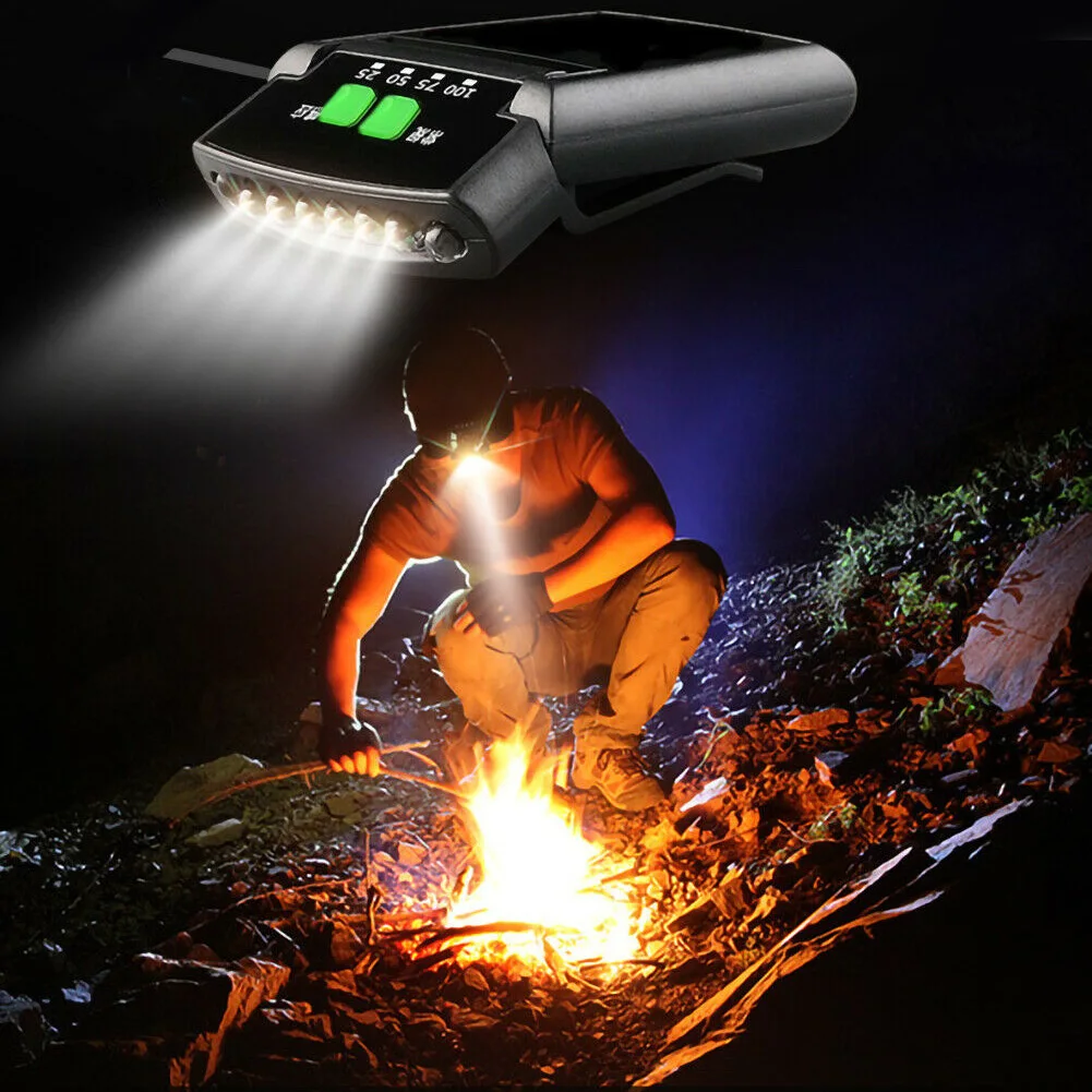 Батарея дисплей ночь рыбалка клип на шляпе USB Перезаряжаемый 6 Led сенсор вращающийся Кемпинг Открытый Головной фонарь Водонепроницаемый Велоспорт