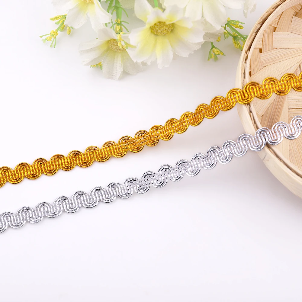 Golden Silver Wavy Lace Trim Ribbon 2Yards 0.9cm Clothing Silk Headwear Home Textile Accessories Handmade Lace