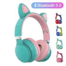 Cute Cat LED Bluetooth Wiredless Headphone with Microphone Foldable Kids Cartoon Earphone Girl Music Helmet Phone Tablet Headset