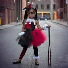 Harley Quinn/Детское платье-пачка для девочек с повязкой на голову; бальное платье на Хэллоуин; Vestido; Детские платья для девочек; рождественское платье