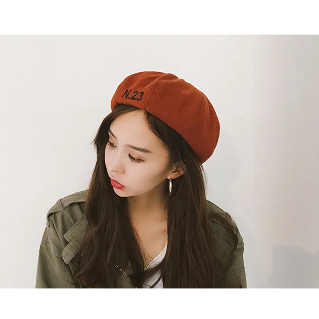 Cotton Beret Women Autumn Winter Warm Berets Vintage Solid Embroidery Letter Beret French Hats Flat Cap beret femme берет#H