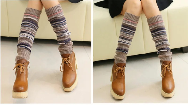 New Winter Thermal Cashmere Stockings Women Knee Socks Wool Colorful Women's Knitted Socks Thicken Girl Warm Socks WS048