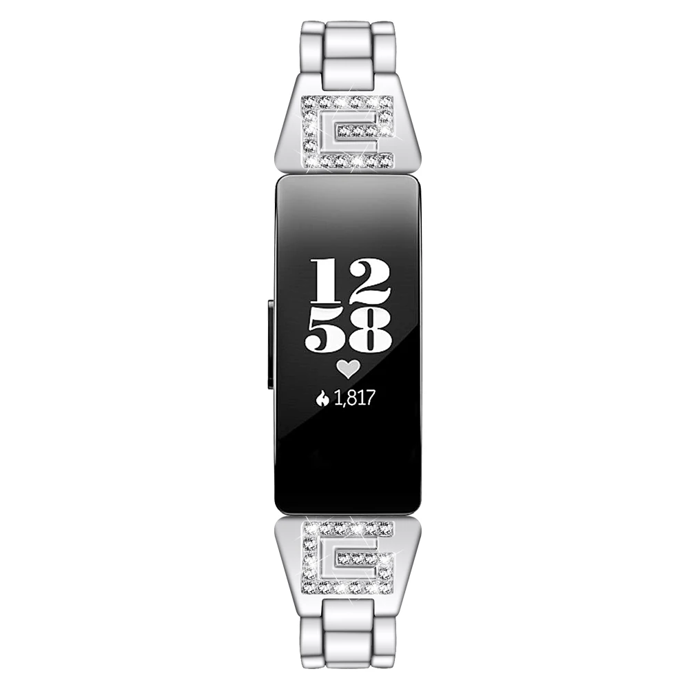 Навесной ремешок для часов из нержавеющей стали для Fitbit Inspire инкрустированный алмазами Часы с браслетом из бусинок ремешок со стразами